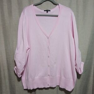 Tint & Shadow Cardigan Sweater Knit Button Front 3/4 Sleeve Pink‎ 3X